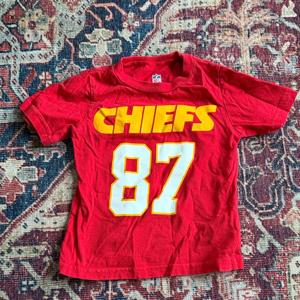 NFL Chiefs Travis Kelce Kids Red and Yellow Jersey